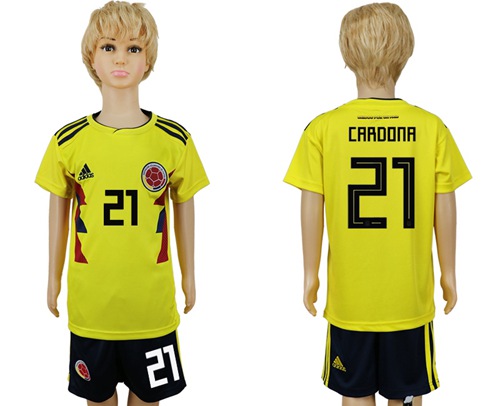 Colombia #21 Cardona Home Kid Soccer Country Jersey - Click Image to Close
